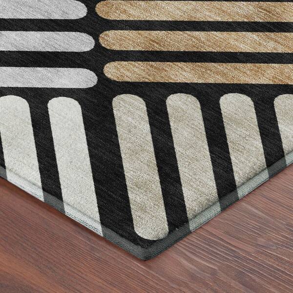 Mayfield Premium Machine Washable Abstract AMF2339 Black 5 ft. x 7 ft. 6 in. Area Rug