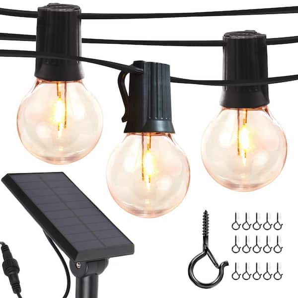 Ambience Pro 12-Light 27 ft. Outdoor Solar 1W 3000k LED G45 Globe Bulb String-Light with Easy-Install Hooks