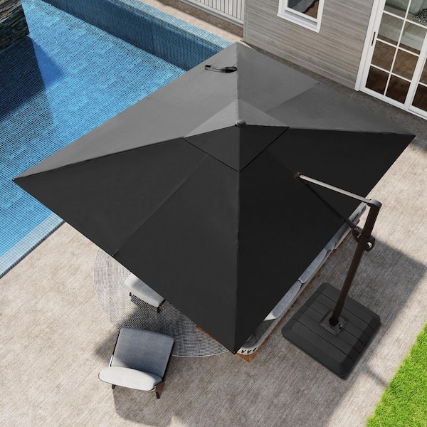 Pellebant 9 ft. x 11 ft. Aluminum Offset Cantilever 360° Rotation Crank Tilt Patio Umbrella in Black with 240 lbs. Fillable Base