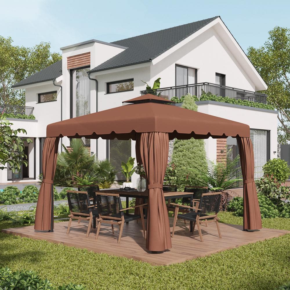Coffee Polyester Double Roof Gazebo Replacement Canopy Top Cover