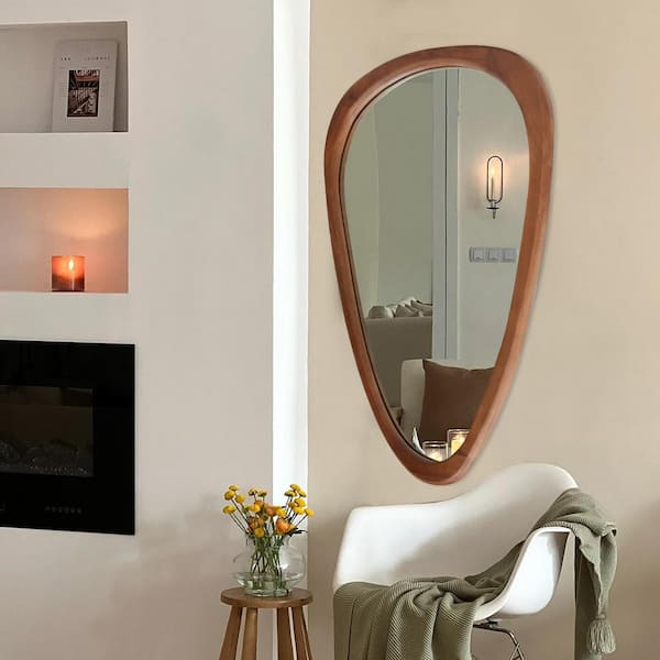 Sxiawe 20 in. W x 30 in. H Medium Irregular Natural Wood Frame Wall Mirror Asymmetric Mirror