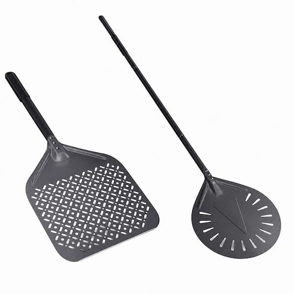 12 Inch and 9 Inch Perforated Aluminum Pizza Peel Set with Detachable Handle for Homemade Pizza