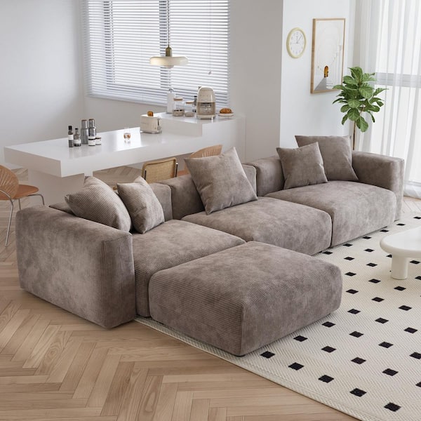 Corduroy modular sofa グレージュ 定価93,000円　左側 J&E Home 141.7 in Wide Square Arm Corduroy Oversized Modular Sofa