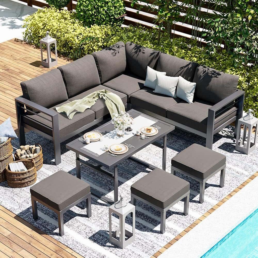 7-Piece Black Aluminum Outdoor Conversation Set with Black Cushions and 1-Rectangular Coffee Table price history on PriceWatchPro