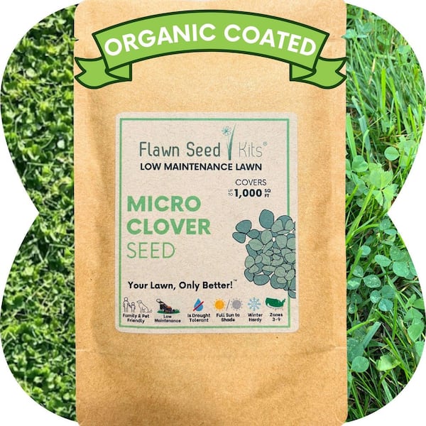 Micro Clover Alternative Grass Seed, Org Coated, Eco-Friendly,Low Growing,Low Mnt,Kraft Pouch, Covers up to 1000 sq. ft.