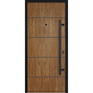 6683 36 in. x 80 in. Left-hand/Inswing Natural Oak Steel Prehung Front Door with Hardware