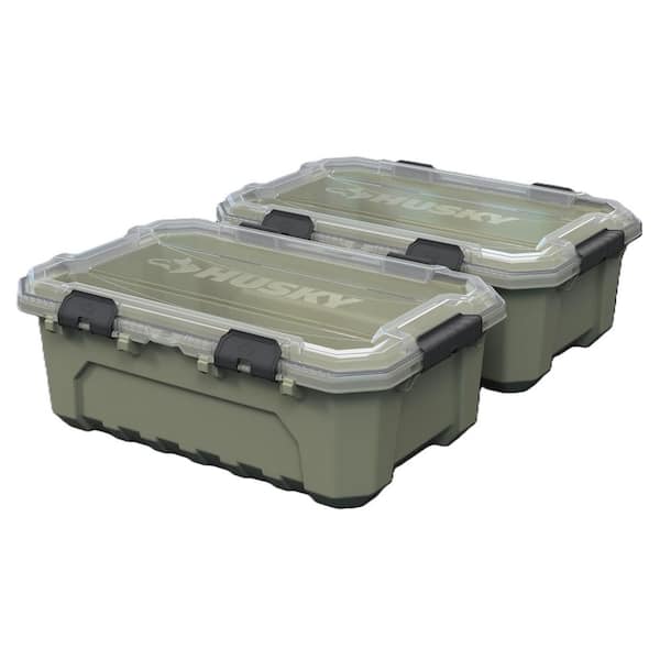 12 Gal. Professional Duty Waterproof Storage Container with Hinged Lid in Army Green (2-Pack)