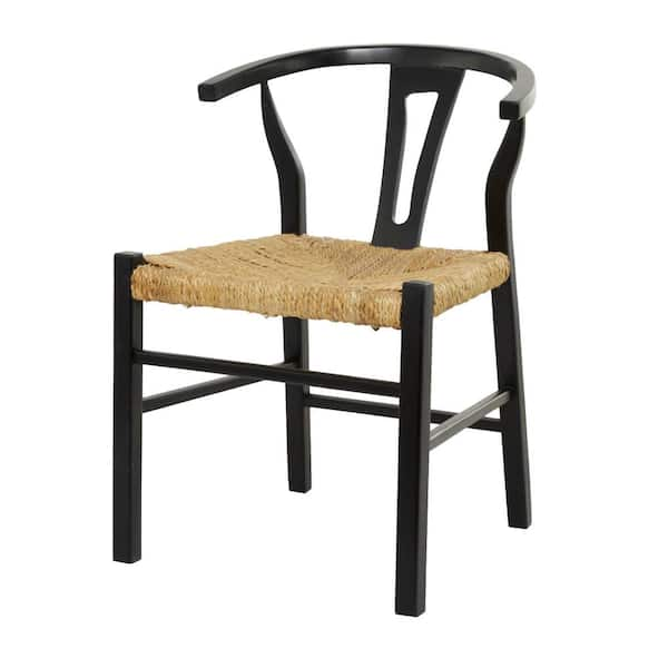 Litton Lane Black Handmade Teak Wood Dining Chair with Woven