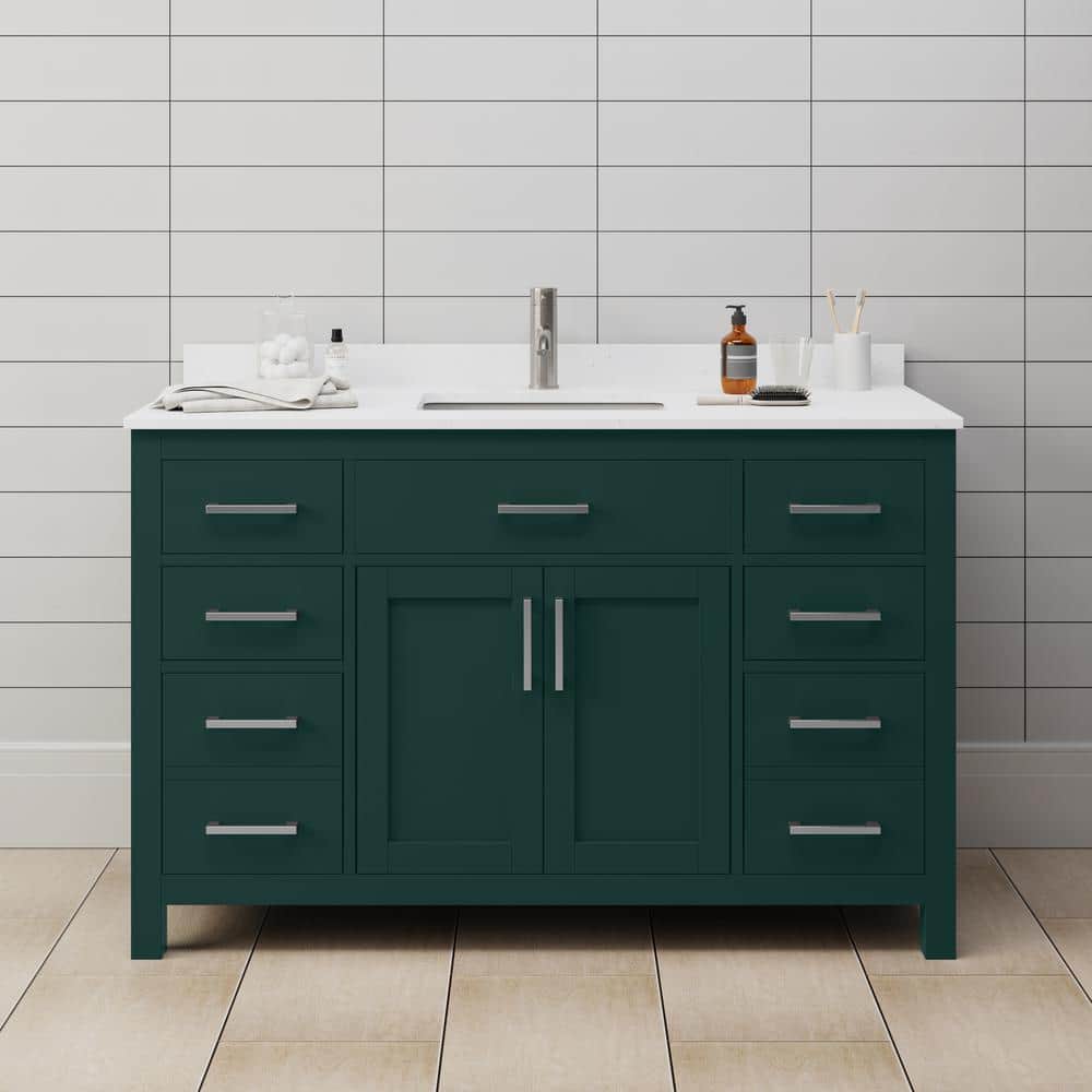 Beckett 54 in. W x 22 in. D x 35 in. H Single Sink Bathroom Vanity in Green with White Cultured Marble Top price history on PriceWatchPro