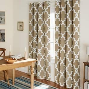 Ironwork Taupe Woven Trellis 52 in. W x 96 in. L Noise Cancelling Thermal Grommet Blackout Curtain (Set of 2)