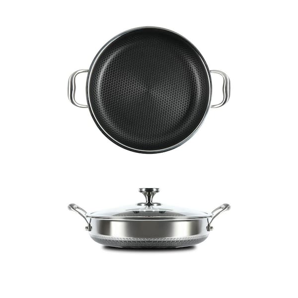 7.2 qt. 316L Stainless Steel Nonstick Deep Sauté Pan with Lid Two Handles PFOA Free Oven Dishwasher Safe
