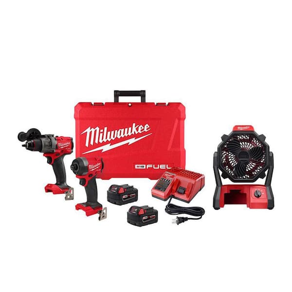 Milwaukee M18 FUEL 18V Lithium-Ion Brushless Cordless Hammer Drill and Impact Driver Combo Kit with M18 Jobsite Fan (Tool-Only)