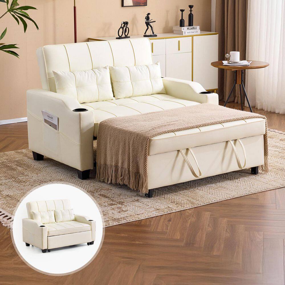 50 in. Beige Faux Leather Twin Size Sofa Bed Pull Out Sofa For Small Spaces price history on PriceWatchPro
