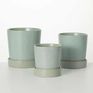 8 in., 7.25 in. & 6 in. Blue Indoor/Outdoor Planter With Saucer Set of 3, Ceramic