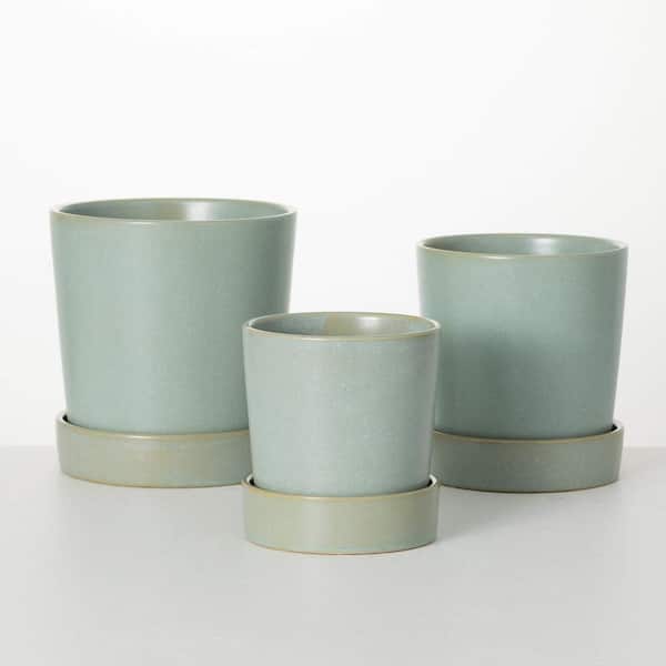 SULLIVANS 8 in., 7.25 in. & 6 in. Blue Indoor/Outdoor Planter With Saucer Set of 3, Ceramic
