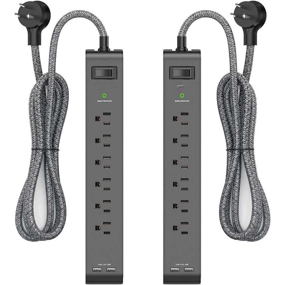 6-Outlet Power Strip Surge Protector with 2 USB Port 5 ft. Extension Cord, 