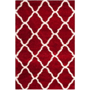 Hudson Shag Red/Ivory 5 ft. x 8 ft. Geometric Diamond Trellis Area Rug