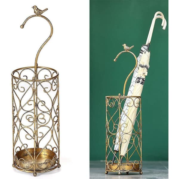 Antique Gold Series Metal Umbrella Stand with Cast Iron Bird