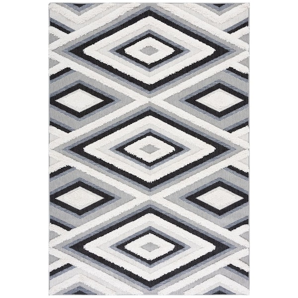 Cottage Ivory/Black 9 ft. x 12 ft. High-Low Diamond Geometric Indoor/Outdoor Area Rug