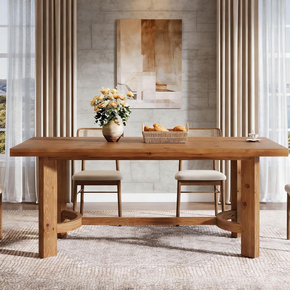 BYBLIGHT Roesler Natural Brown Solid Wood 63 in. 4 Legs Dining Table ...