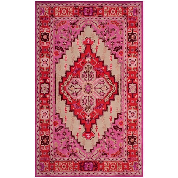 SAFAVIEH Bellagio Red Pink/Ivory 6 ft. x 9 ft. Border Area Rug