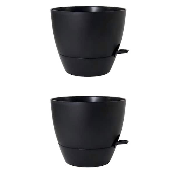 OGETFUUR 2-Pack Plastic Self Watering Planter with Removable Deep Reservoir and Multi-Mesh Drains (12 in. W x 10 in. H), Black