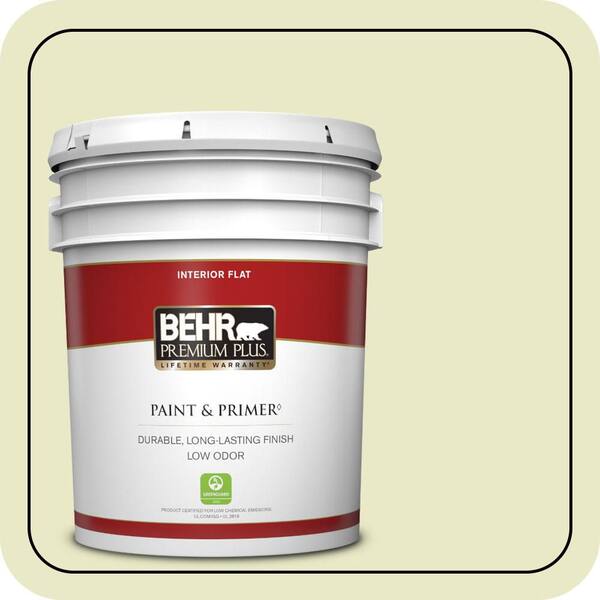 BEHR PREMIUM PLUS 5 gal. #PPU9-16 Pale Celery Flat Low Odor Interior Paint & Primer