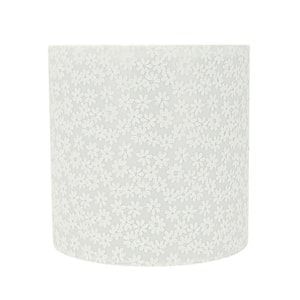 8 in. x 8 in. White with Floral Design Drum, Cylinder Lamp Shade