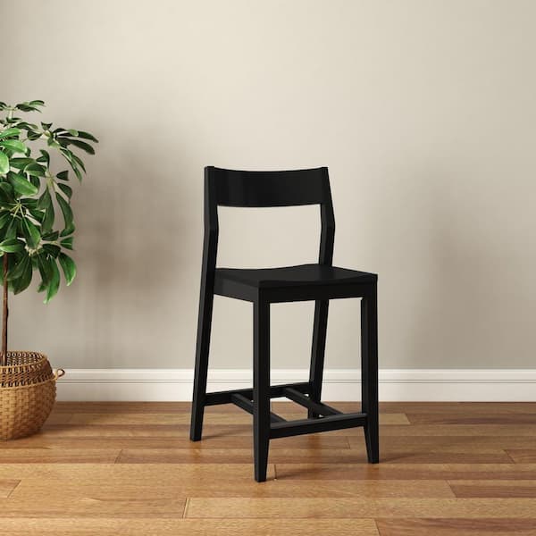 PLANK+BEAM Modern 24 in Black Standard Back Wood Counter Stool (Set of 2)