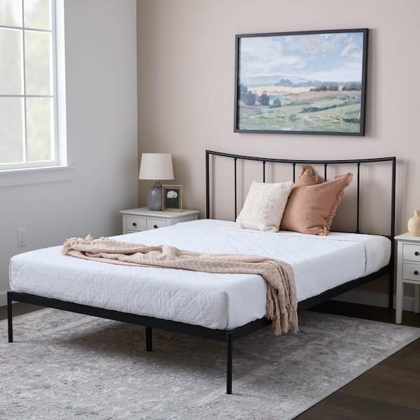 Brookside Gemma Black Metal Frame King Platform Bed with Scooped ...