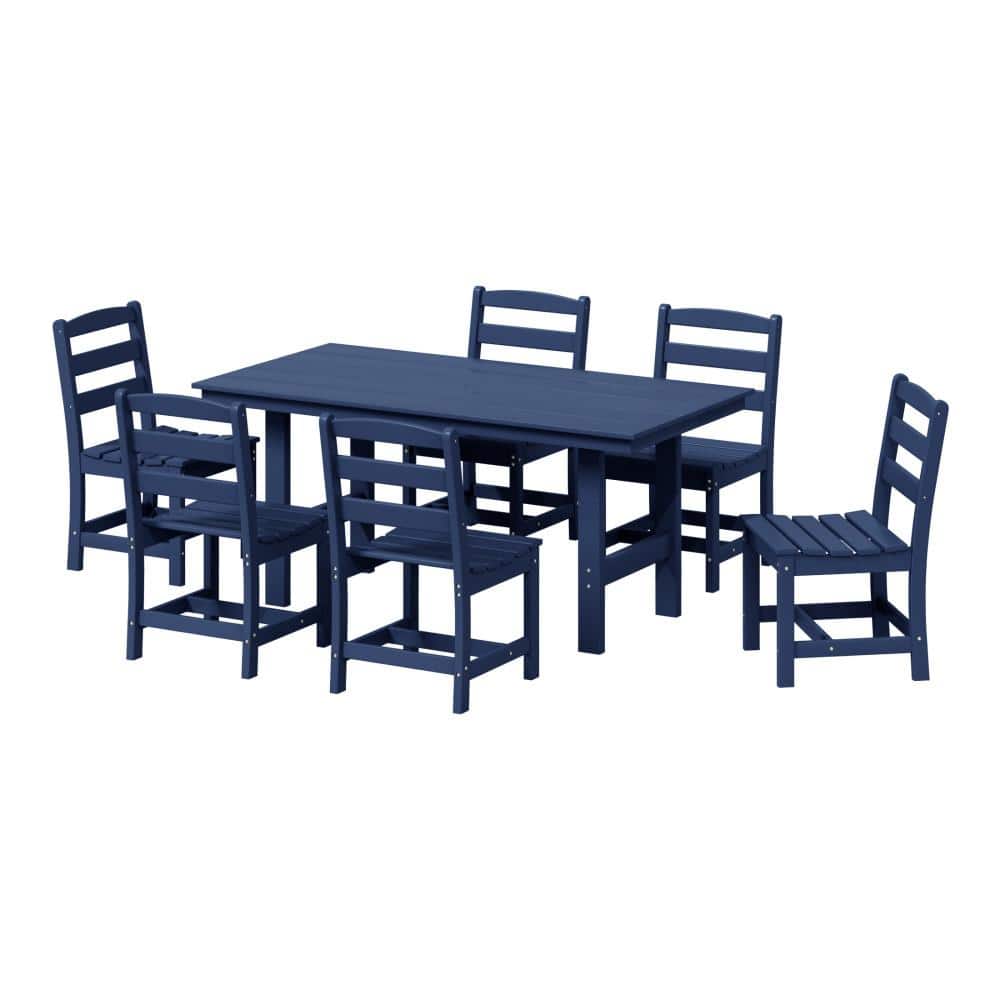 Shoreside 7-Piece All Weather HDPE Plastic Outdoor Patio Dining Set w/ Side Chairs, Navy Blue price history on PriceWatchPro