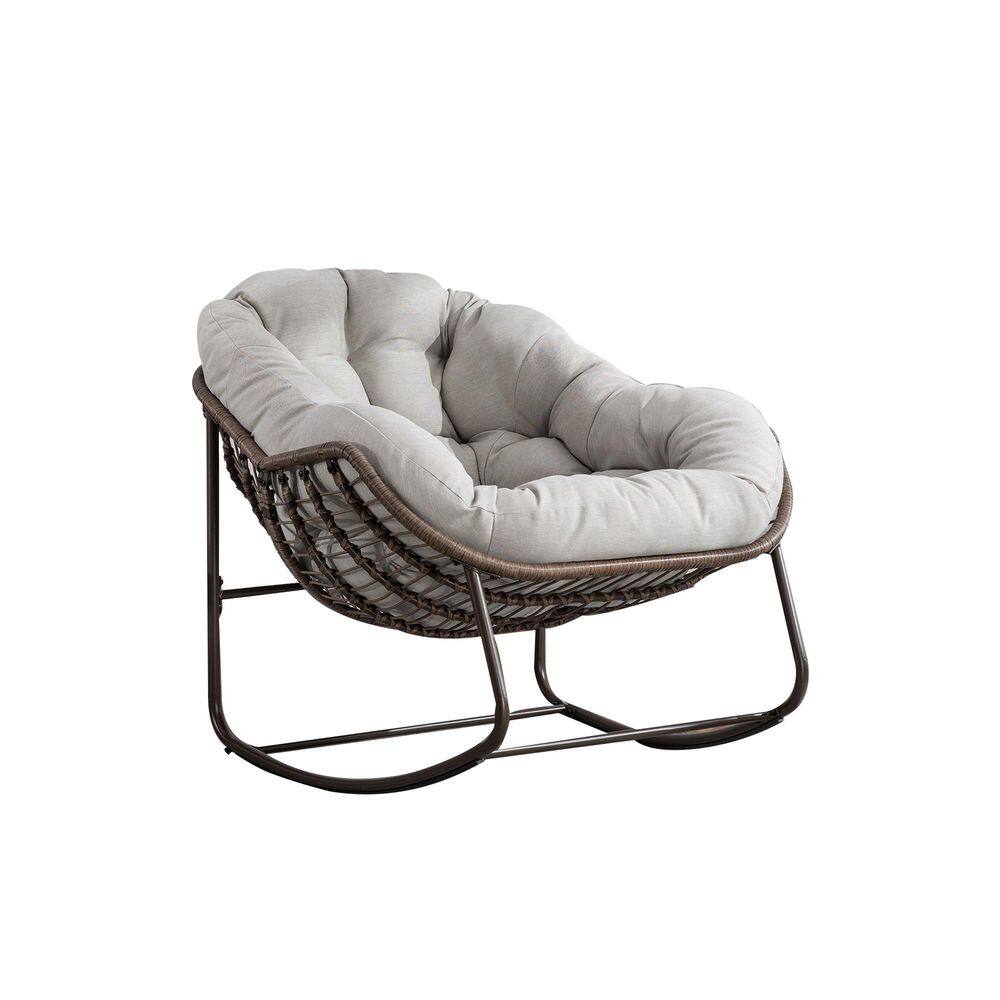 Brown Wicker Outdoor Rocking Chair with Beige Cushions price history on PriceWatchPro
