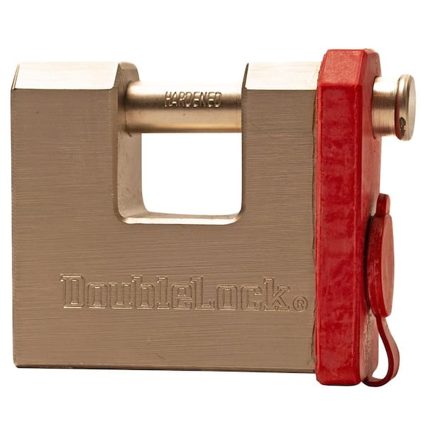 FALCON X, Max Duty Brass Block Padlock (3.8 in. W) with 1/2 in. Dowel Pin, Weatherproof with Red Rubberized Cap