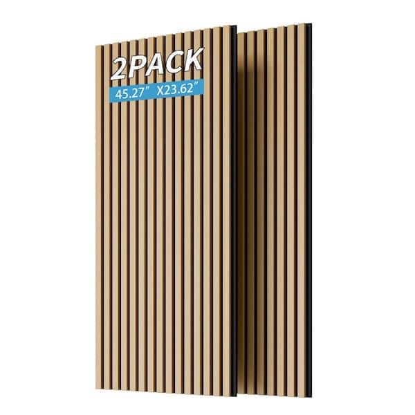 Wood Slat Wall Panels 3D Fluted Sound Absorbing Panels 2-Pieces with 3 Sides Fully Wrapped for Wall Ceiling White Oak