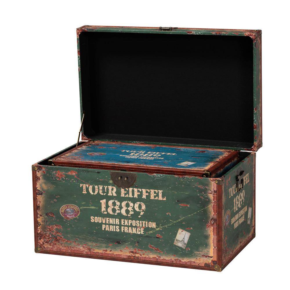 Baxton Studio 2pc Sabeen Faux Leather and Wood Storage Trunk Set Green/Blue
