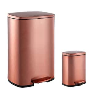 Connor 13 Gal. Rose Gold Rectangular Trash Can with Soft-Close Lid and Free Mini Trash Can