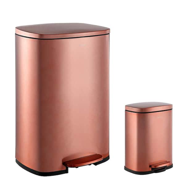 happimess Connor 13 Gal. Rose Gold Rectangular Trash Can with Soft-Close Lid and Free Mini Trash Can
