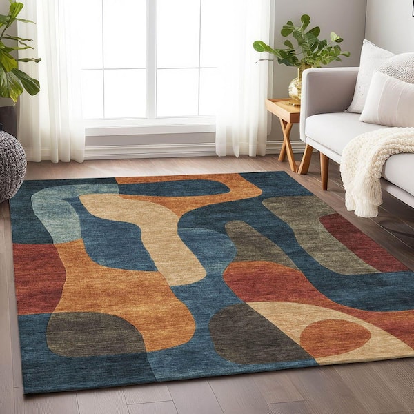 Chantille Machine Washable Indoor/Outdoor Abstract ACN1867 Navy 8 ft. x 10 ft. Accent Rug