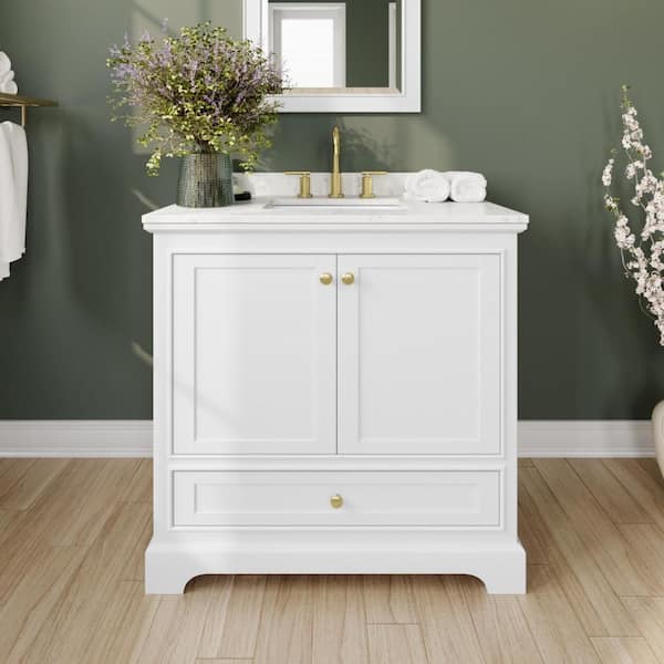 Deborah 36 in. Single Freestanding White Bath Vanity with Carrara Cultured Marble Top