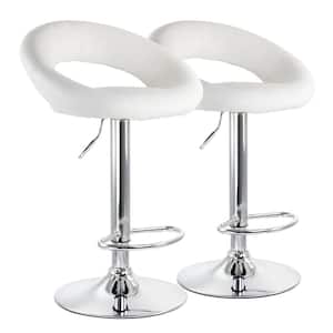 2-Piece Retro Adjustable 38.6 in. Faux Leather Bar Stool in White with Chrome Base