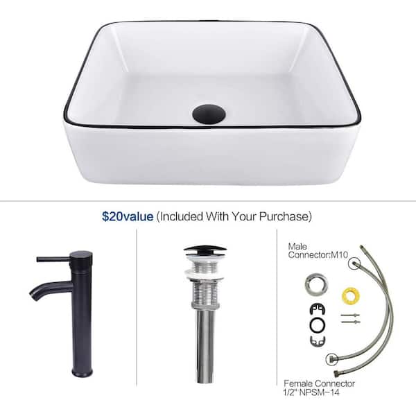 Puluomis White Ceramic Rectangular Vessel Sink with Artistic