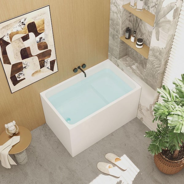 43 in. x 27.5 in. Acrylic Soaking Freestanding Bathtub with Seat and Chrome Drain in Glossy White