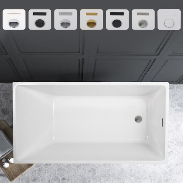 Vanity Art Vannes 55 in. Acrylic Flatbottom Freestanding Bathtub in White/Brushed Nickel