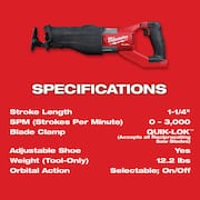 M18 FUEL 18V Lithium-Ion Brushless Cordless Super SAWZALL Orbital Reciprocating Saw & High Output 12.0Ah Battery