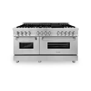 60 in. 9 Burner Double Oven Dual Fuel Range in Stainless Steel