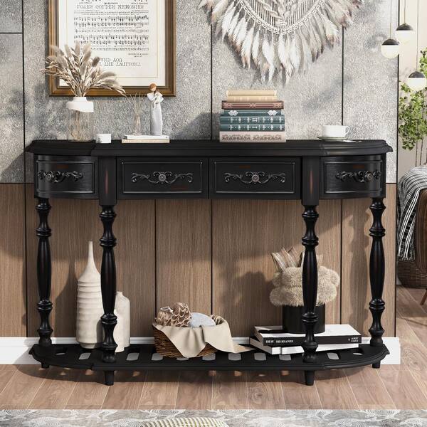 Harper & Bright Designs Classic 52 in. Black Specialty Curved Shape MDF ...