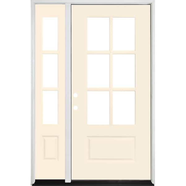 Steves & Sons Legacy 49 in. x 80 in. 3/4-6Lite Clear Glass RHIS Primed Linen Finish Fiberglass Prehung Front Door with 10 in. SL