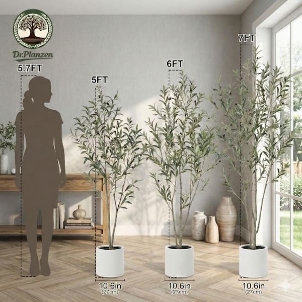 DR.Planzen 7 ft. Artificial Olive Tree with White Planter, Large