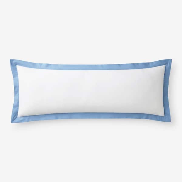 The Company Store Company Cotton Solid Border Percale Lumbar Decorative Porcelain Blue 14 in. x 40 in. Throw Pillow Cover