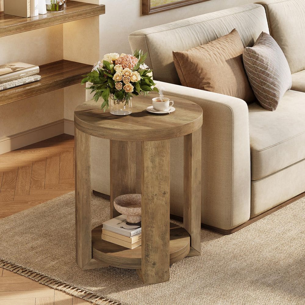 Kerlin 19.7 in. Brown Round MDF Side Table with Shelf, End Table for Living Room, Bedroom price history on PriceWatchPro